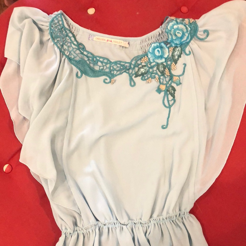 Chelsea &Violet light Blue Flutter sleeve blouse